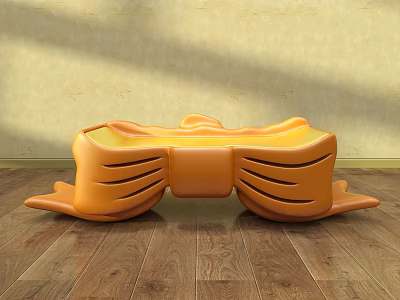 Orange Modern Public Chair With Curved Shape And Smooth Surface On Wooden Floor 3d model