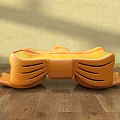 Orange Modern Public Chair With Curved Shape And Smooth Surface On Wooden Floor