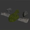 Natural Garden Components Including Moss Covered Stones Gray Rocks And Slate Pieces