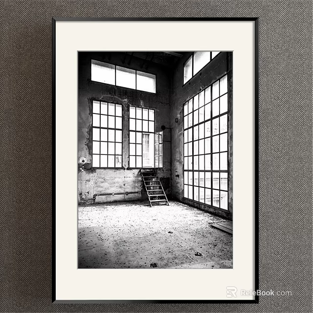 Black and White Industrial Landscape With Large Windows Staircase And Empty Floor 3d model 
