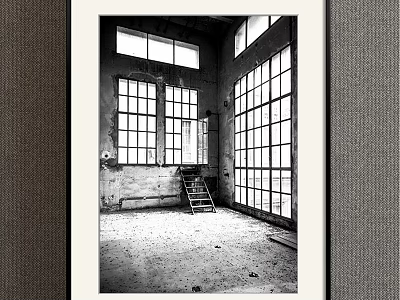 Black and White Industrial Landscape With Large Windows Staircase And Empty Floor 3d model