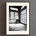 Black and White Industrial Landscape With Large Windows Staircase And Empty Floor