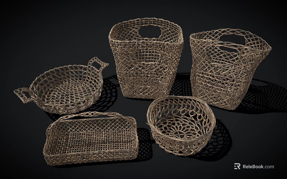 Agricultural Equipment Woven Baskets Various Shapes Sizes For Farm Harvesting Storage 3d model 