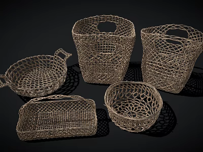 Agricultural Equipment Woven Baskets Various Shapes Sizes For Farm Harvesting Storage 3d model