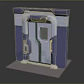 Futuristic Blue And White Door With Metallic Frame And Control Panel