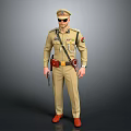 Man in Beige Uniform With Cap Badges Holstered Gun on Belt and Red Shoes
