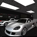 Professional Auto Service Store With Two White Sports Cars And Maintenance Equipment