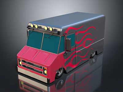 Modern Bus With Red And Gray Body Flame Graphics Headlights Blue Windows And Reflective Surface 3d model