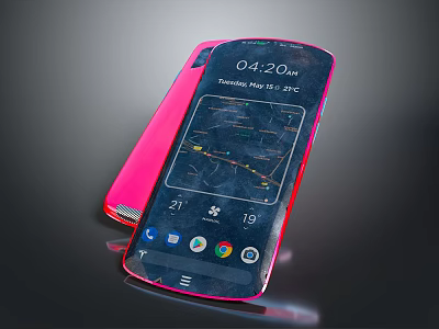 Pink Digital Smartphone With Screen Display Time Date Weather Apps And Chart 3d model
