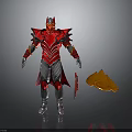 Red And Silver Warrior Armor With Detachable Yellow Cape And Decorative Details