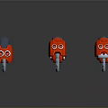 Three Playful Red And Blue Cartoon Robot 3D Models With Big Eyes
