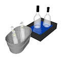 Chilled Wine Bottles And Glasses In Ice Bucket With Tray And Blue Ice