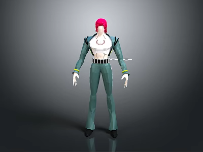 Man With Pink Hair Wearing White Top Green Pants And Black Shoes Standing 3d model