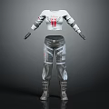 White Long Sleeve Cropped Sport Top With Red Logo And Gray Athletic Pants Outfit