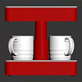 Red And White Coffee Maker With Multiple White Cups On Compact Base