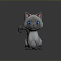 Cute 3D Cartoon Cat Character With Big Blue Eyes And Pink Ears