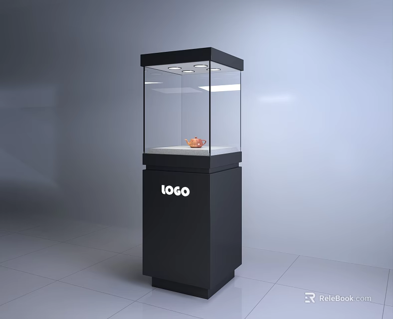 Black Modern Display Cabinet With Glass Front And Logo For Showcasing Items 3d model