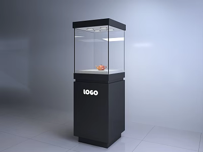 Black Modern Display Cabinet With Glass Front And Logo For Showcasing Items 3d model