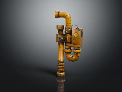 Yellow Metal Hardware Tool with Industrial Piping Structure and Heavy Duty Handle for Professional Use 3d model