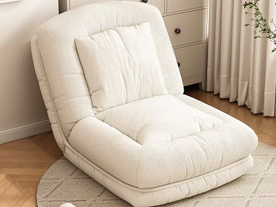 White Plush Lazy Sofa In Living Room With Soft Cushion And Carpet 3d model