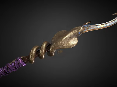 Ornate Snake Shaped Weapon Staff With Gold Purple Coiled Spiral And Metallic Texture 3d model