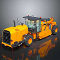 Yellow Construction Vehicle With Large Tires Black Top And Orange Warning Lights