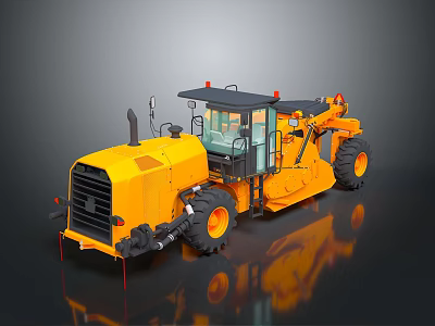 Yellow Construction Vehicle With Large Tires Black Top And Orange Warning Lights 3d model