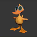 Yellow Cartoon Duck Toy With Black Sunglasses Standing On Black Background