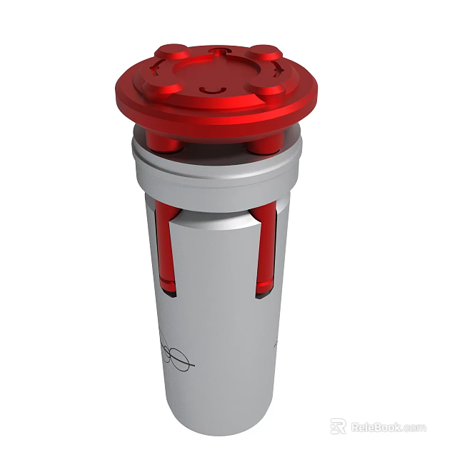 Mechanical Component Red And Silver Cylindrical Body With Top Cap 3d model 