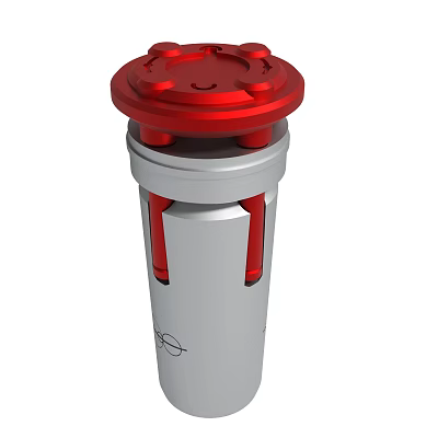 Mechanical Component Red And Silver Cylindrical Body With Top Cap 3d model