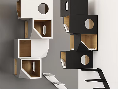 Modern Garden Decorative Planters With Geometric Multi layer Structure Black White Finish And Circular Holes 3d model