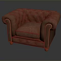 Classic Tufted Leather Sofa With Rolled Arms And Wooden Legs 3d model