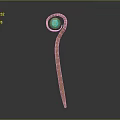 Artistic Curved Wooden Weapon with Long Pole and Blue Glowing Circular Top