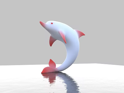 White and Pink Standing Dolphin Sculpture with Smooth Surface Reflection 3d model