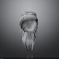 Elegant Woman With White Hair Styled In Bun And Loose Strands Against Gray Background