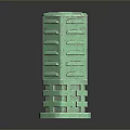 Green Layered Column 3D Model With Textured Surface And Vertical Grooves Design