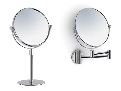Modern Round Chrome Metal Mirrors Stand Up Tabletop And Wall Mounted For Bathroom Vanity 3d model