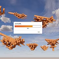 Orange Building Components Floating In Sky With Blue Background And White Clouds 3d model