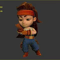 3D Animated Cartoon Character With Brown Hair Red Headband Red Gloves And Blue Pants