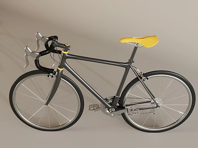 Stylish Road Bicycle With Black Frame Yellow Saddle And Curved Handlebars 3d model