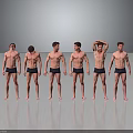 Shirtless Men In Various Poses With Black Shorts On Reflective Floor