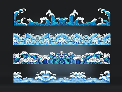 Blue And White Wavy Pattern Wall Decor With Various Wave Designs 3d model