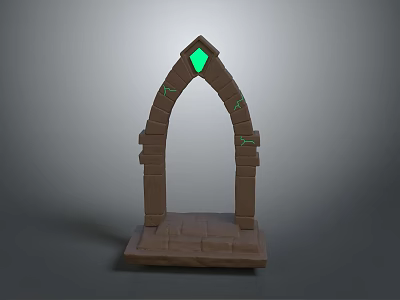 Futuristic Sci Fi Stone Archway With Green Diamond Gemstone And Glowing Lines 3d model