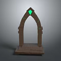 Futuristic Sci Fi Stone Archway With Green Diamond Gemstone And Glowing Lines
