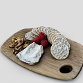 Appetizing Brie Cheese Platter With Crackers Strawberries Walnuts On Wooden Board