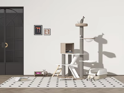 Modern Cat Play Area With MultiLevel Tree And Pet Toys In Interior Space 3d model