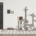 Modern Cat Play Area With MultiLevel Tree And Pet Toys In Interior Space
