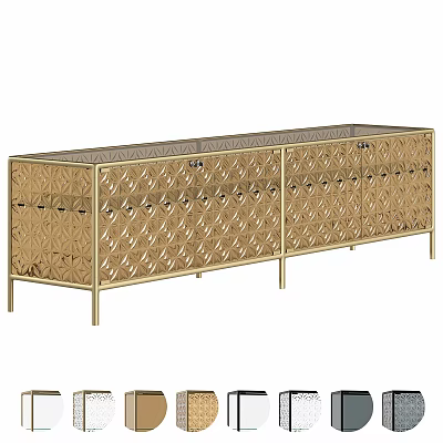 Luxury Modern Gold Sideboard With Diamond Pattern Design And Metal Frame Structure 3d model