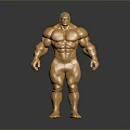Golden Muscular Human Statue With Detailed Muscles And Standing Pose