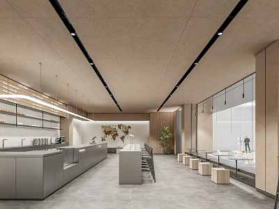 Modern Coffee Shop Interior Design With Bar Counter Comfortable Seating And Wall Art 3d model